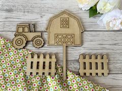 Personalised wooden birthday farm Barn tractor animals cake topper charms