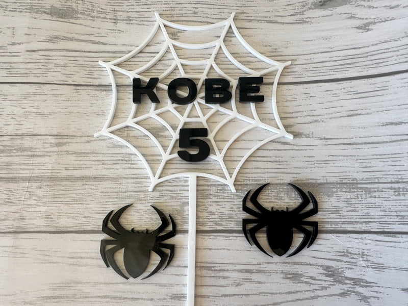 Personalised 2 layer acrylic Spider web cake topper and spiders cake charms