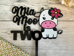 Personalised acrylic cow detail birthday cake topper add wording