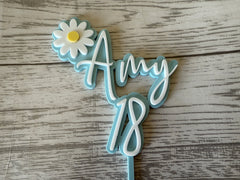 Personalised WELSH 2 layer acrylic Daisy NAME AGE birthday cake topper Any age