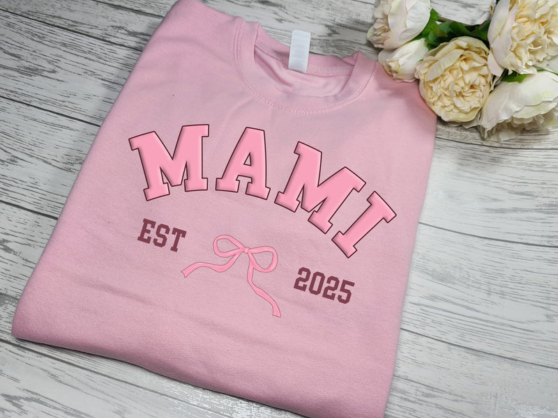 Personalised WELSH Unisex Baby pink jumper Name year and bow detail Mam Nan Mamgu