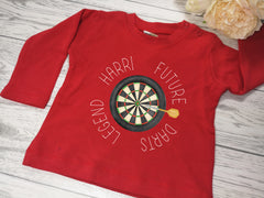 Personalised Baby long sleeve RED t-shirt with Future DARTS legend detail add a name