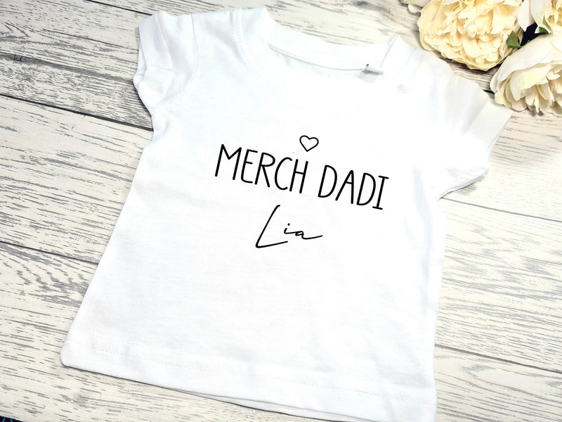 Personalised WELSH BABY & KIDS White t-shirt Merch or Bachgen Dadi with name