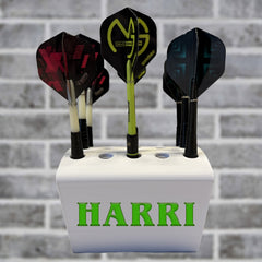 Personalised WHITE Darts holder only Add a name holds 5 sets colour options for name