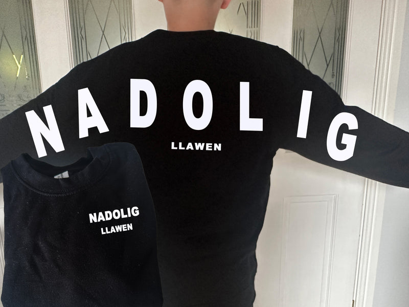 Custom Unisex WELSH BLACK Christmas jumper Nadolig Llawen back detail in a choice of colours