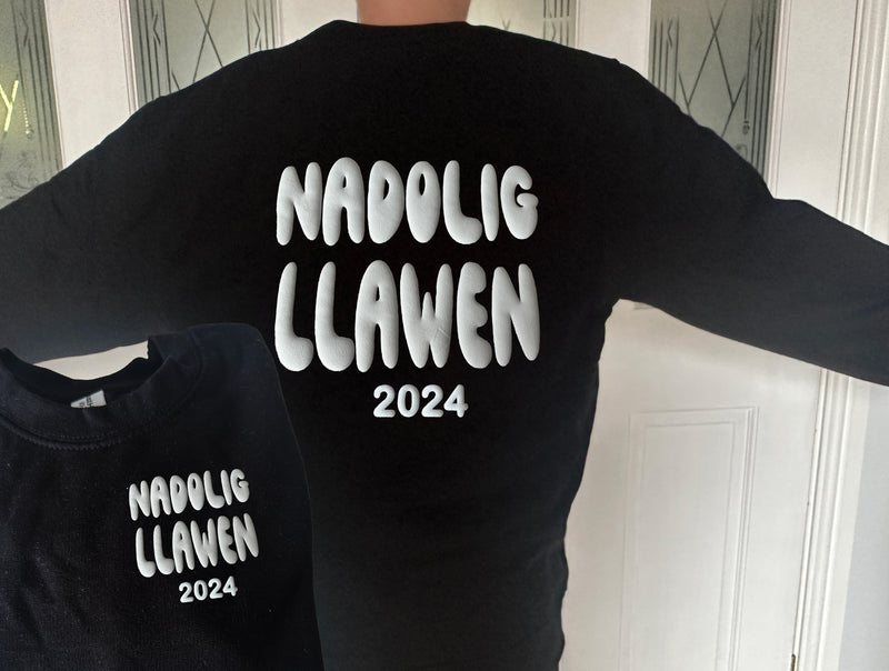 Custom Unisex WELSH Christmas jumper Nadolig Llawen PUFF back detail