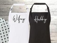 Personalised adult Wedding day apron in white, grey or black add any name