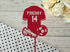 Personalised acrylic birthday football shirt ball and boots cake topper