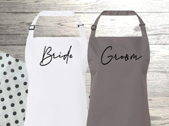 Personalised adult Wedding day apron in white, grey or black add any name