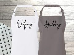 Personalised adult Wedding day apron in white, grey or black add any name