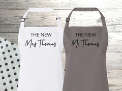 Personalised adult  Wedding day apron THE NEW mrs mrs in white, grey or black add any surname