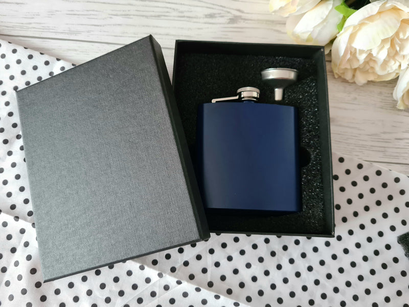 Personalised Engraved father's day Darts legend NAME Navy or black stainless steel hip flask 6oz