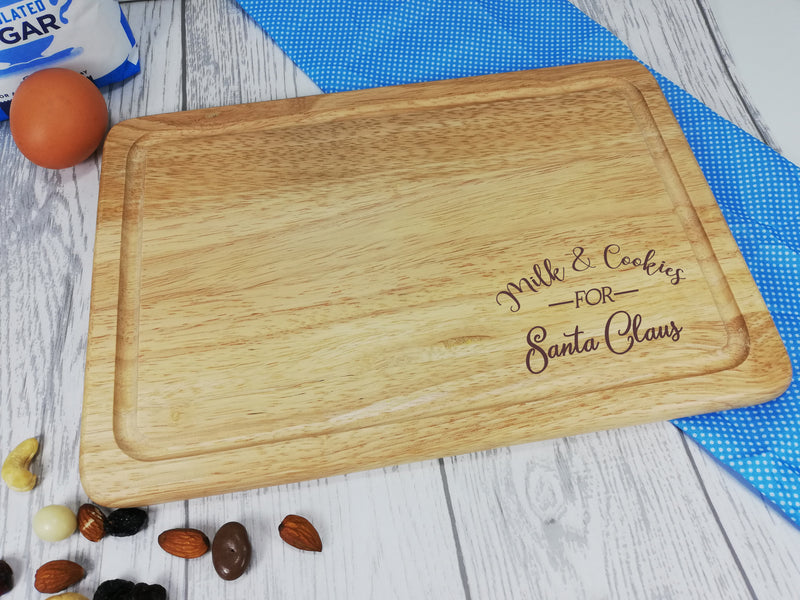 Custom Engraved Wooden  treat board Christmas Milk and cookies for Santa