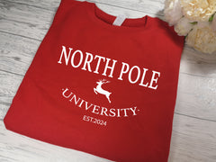 Custom Kids / adults unisex Red christmas jumper NORTHPOLE university 2024