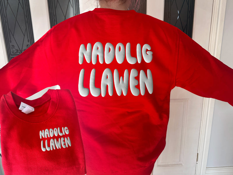 Custom Unisex WELSH Christmas jumper Nadolig Llawen PUFF back detail