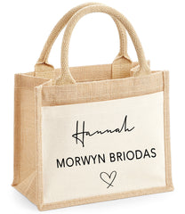 Personalised WELSH Jute bag with Wedding Name detail bride bridesmaid choose wording