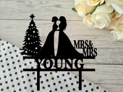 Personalised plain or Mirrored acrylic Wedding cake topper Christmas tree wedding mrs mrs